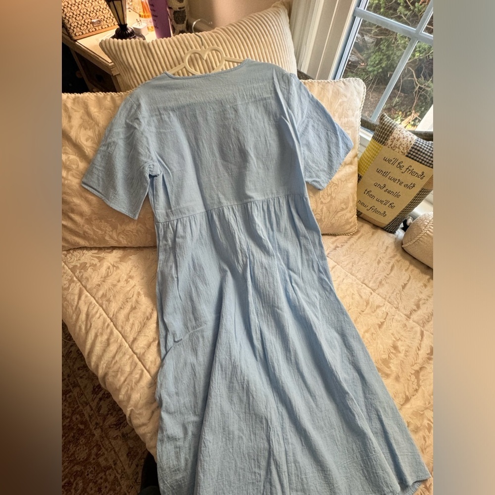 124. Blue Cotton Blend Oversized Babydoll Dress M - Picture 4 of 6